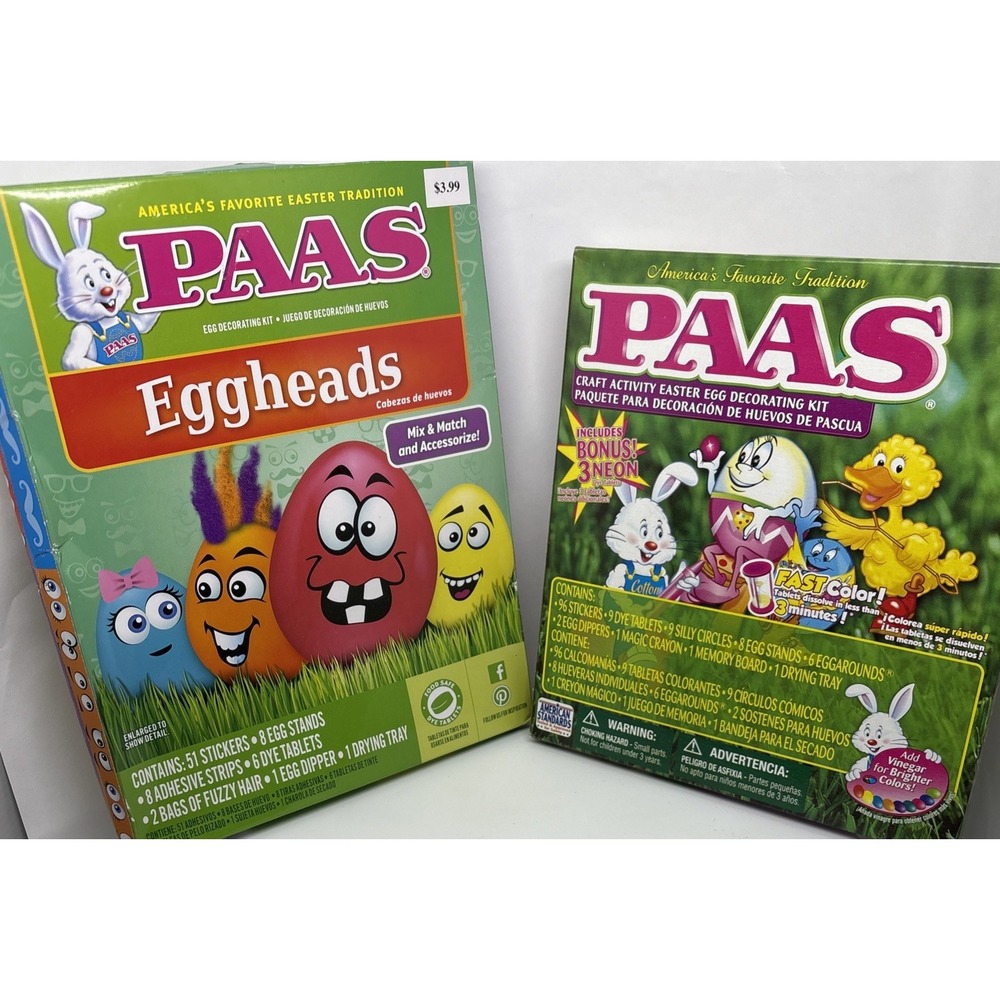 Vintage Set of 2 diffferent PAAS Easter egg dying kits brand new Egg Dye